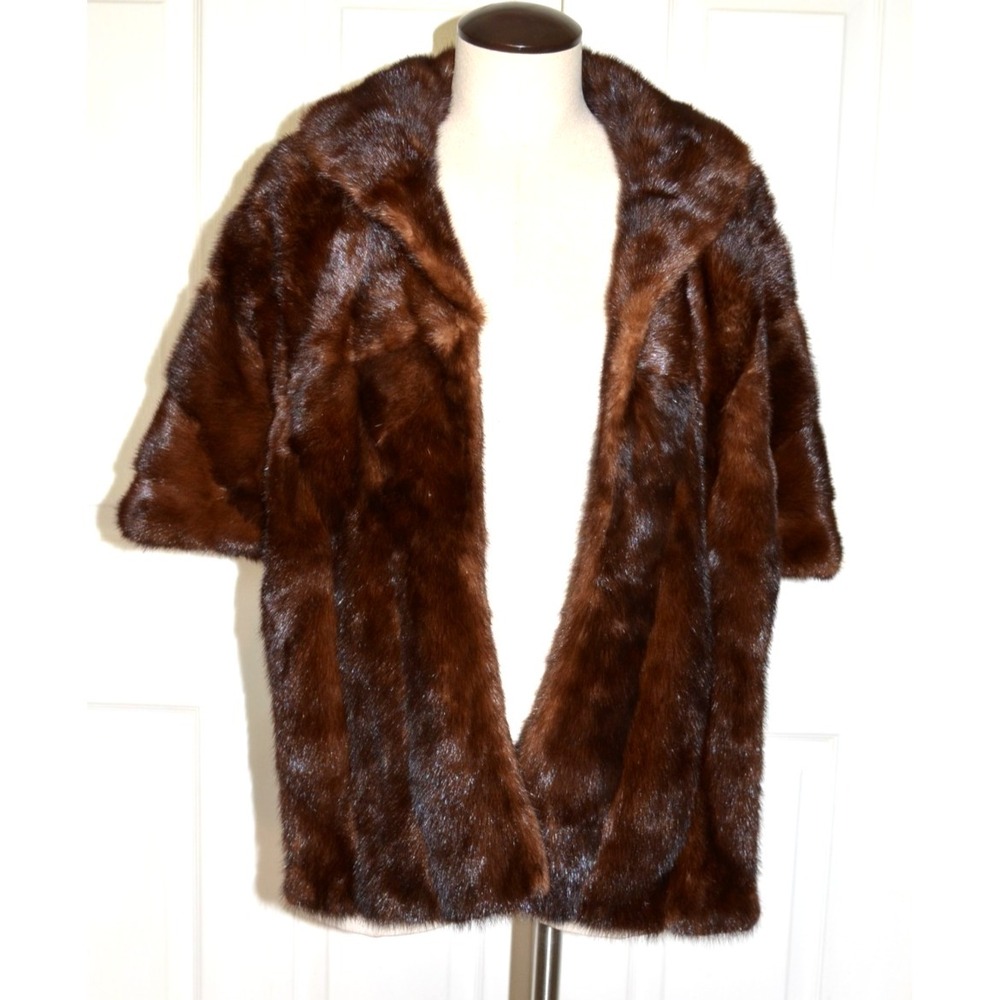 Vintage Fur Label Authority 1960's Dark Brown Mink Stole Shaw Wrap